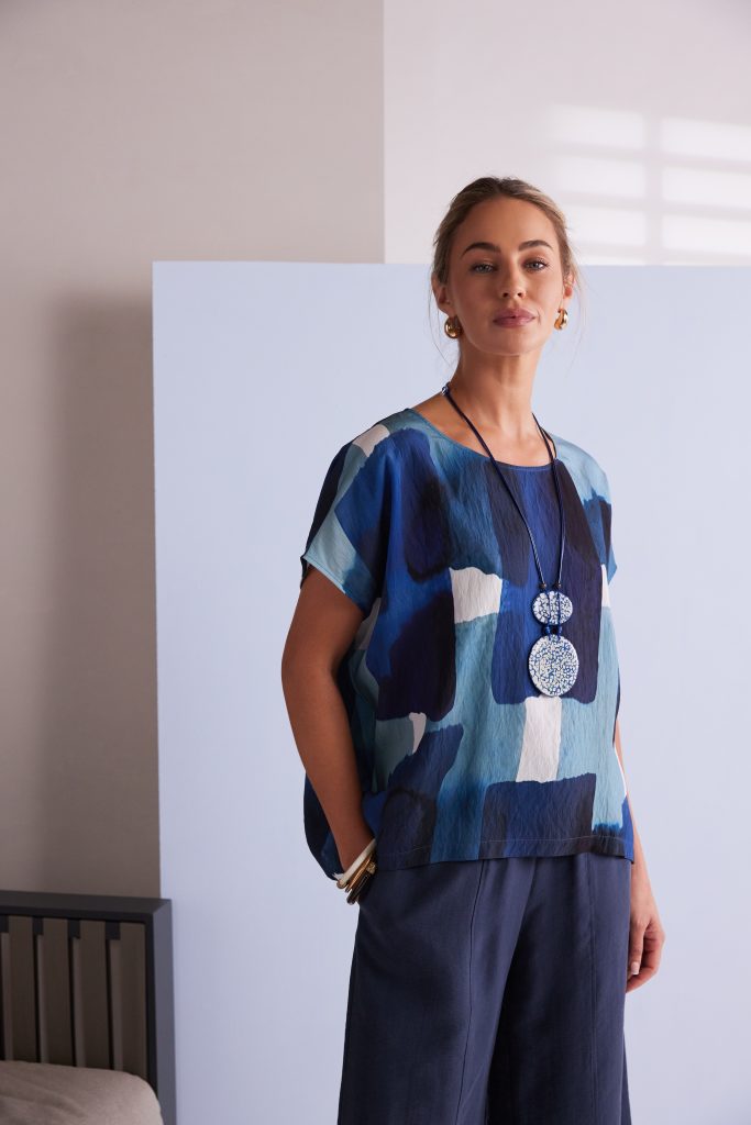 Naya Patchwork Print Round Neck Top Npa26270