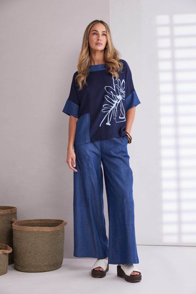 Naya Wide Leg Denim Look Trouser With Pockets Npa26272