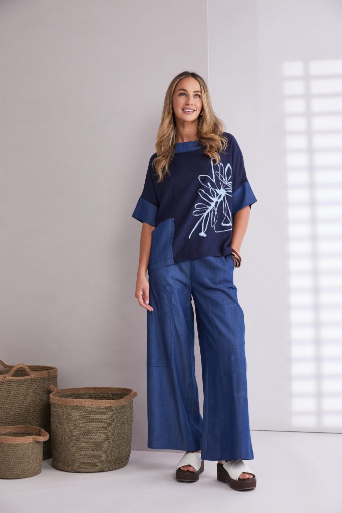 Naya Wide Leg Denim Look Trouser With Pockets Npa26272