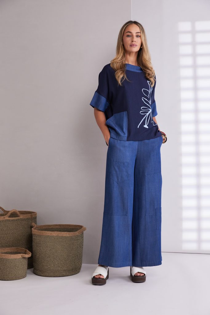 Naya Wide Leg Denim Look Trouser With Pockets Npa26272