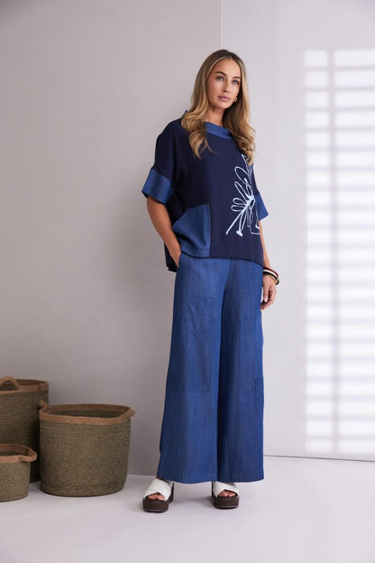 Naya Wide Leg Denim Look Trouser With Pockets Npa26272