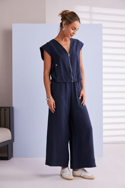 Naya Short Zip Vee Neck Top With Pocket Welt DetailNpa26284