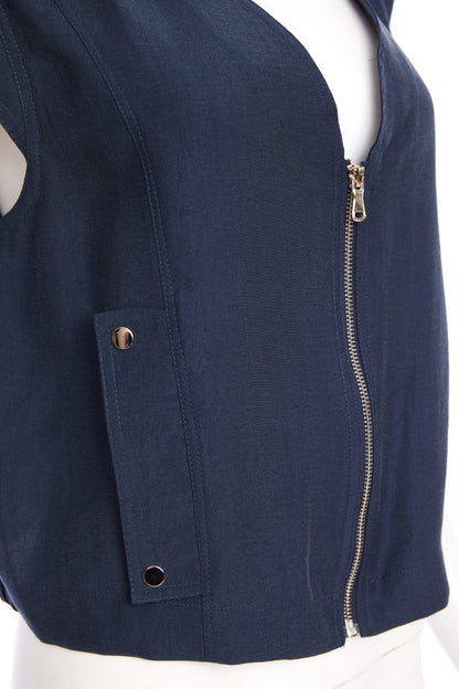Naya Short Zip Vee Neck Top With Pocket Welt DetailNpa26284