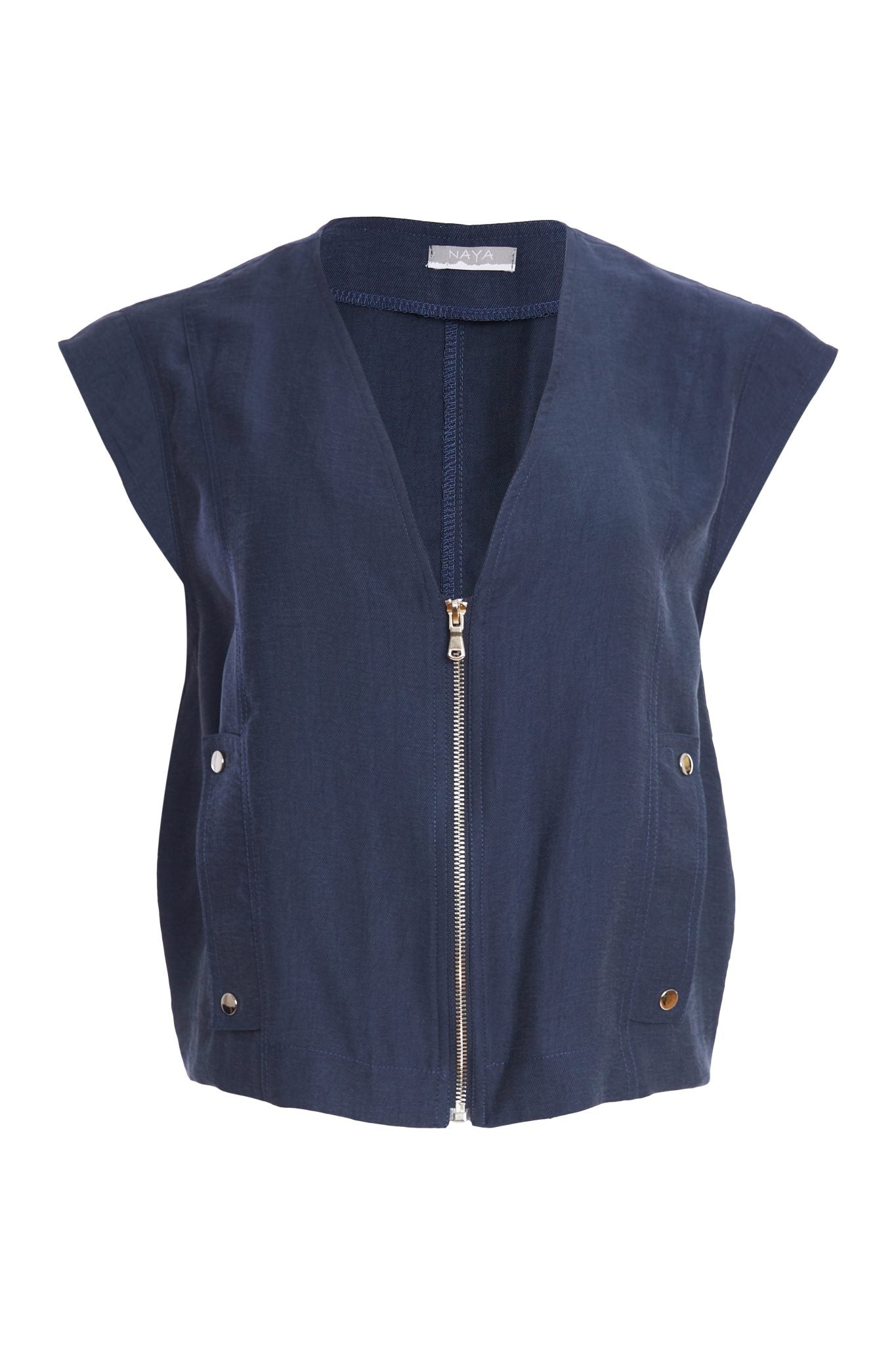Naya Short Zip Vee Neck Top With Pocket Welt DetailNpa26284