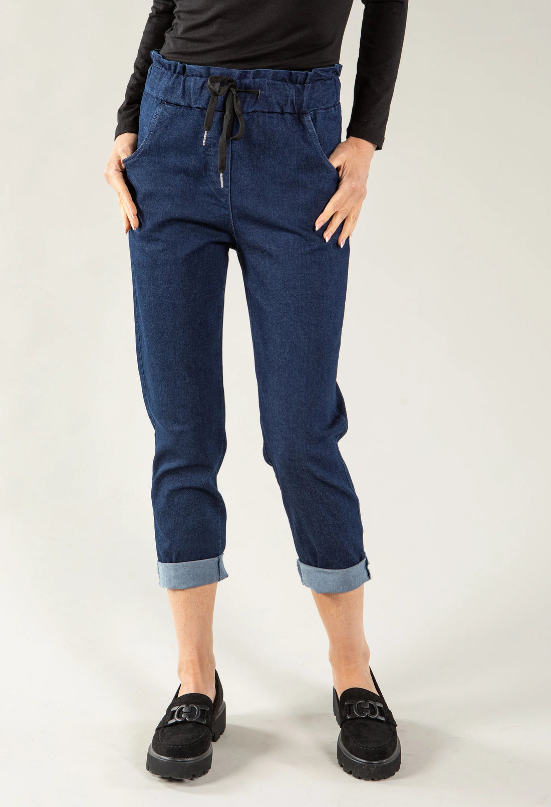 Dark Denim Jogger with Drawstring Waist