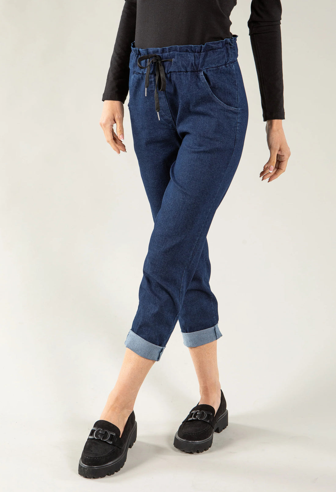 Dark Denim Jogger with Drawstring Waist