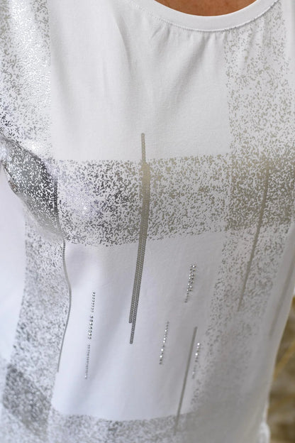 Icona white top with silver bead and metallic detail with drawstring waist 64329