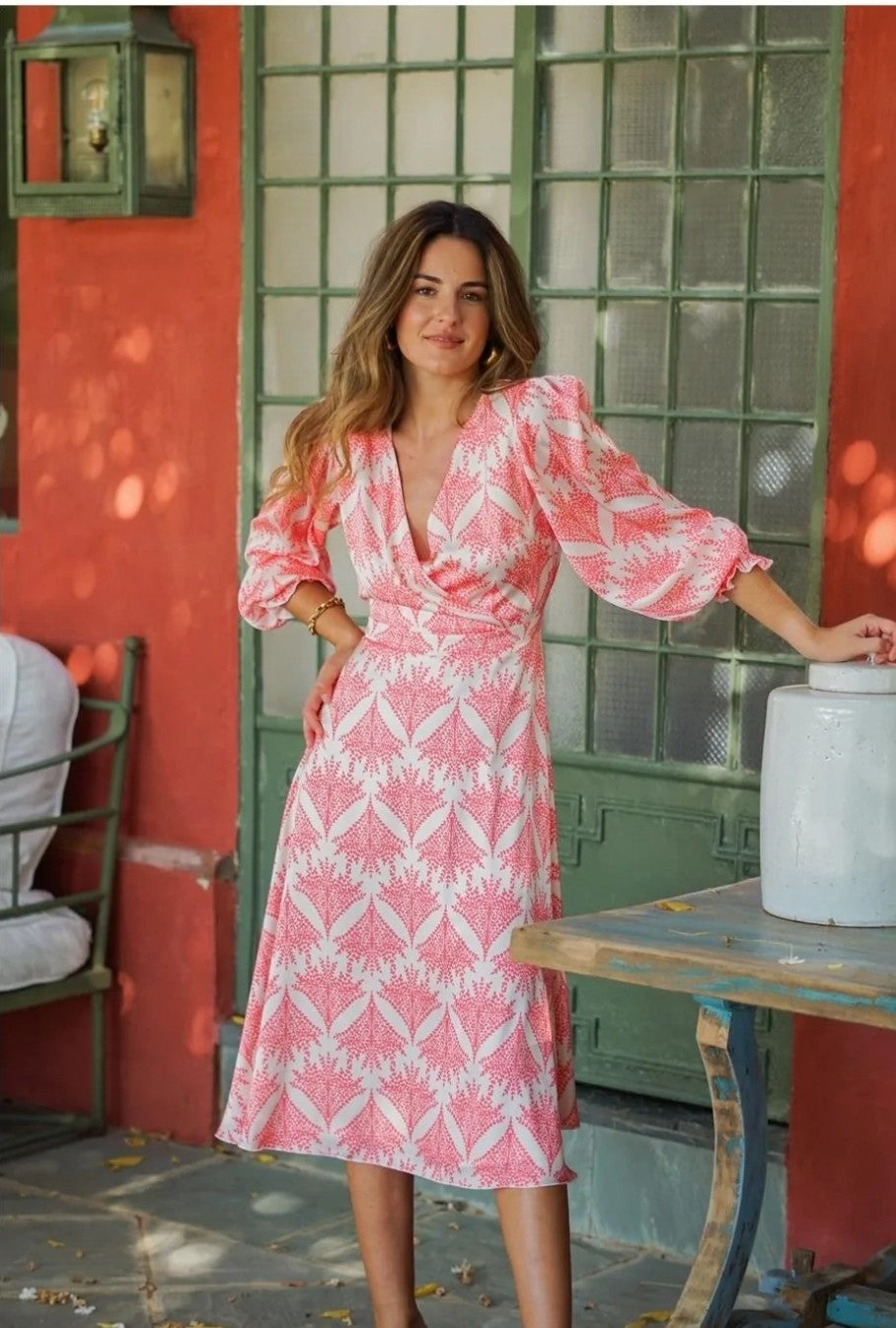 V neck occasion dress in delicate summer print