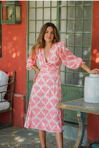 V neck occasion dress in delicate summer print