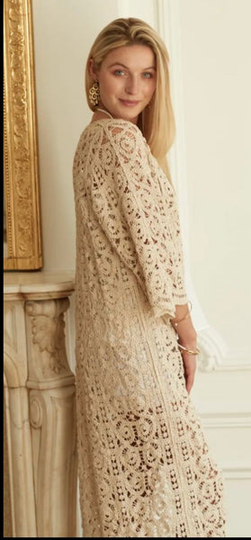 Longline crochet Cardigan with buttons in Natural