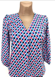 Yew warm feel Diamond print top Navy blue and pink 4167