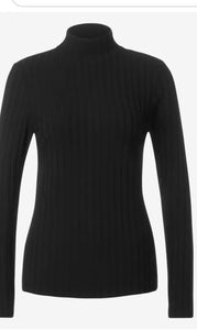 Street one fine Ribbed knit polo in black or sand
