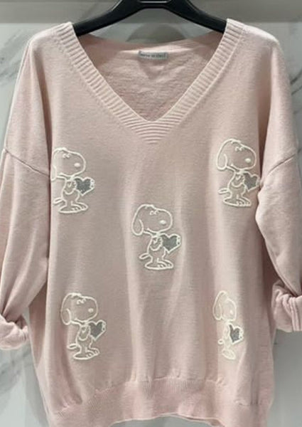 Snoopy V Neck Sweater with Sparkle Detail