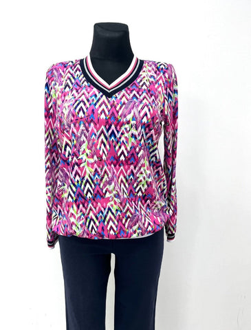 Yew V neck top in pink mix 3825