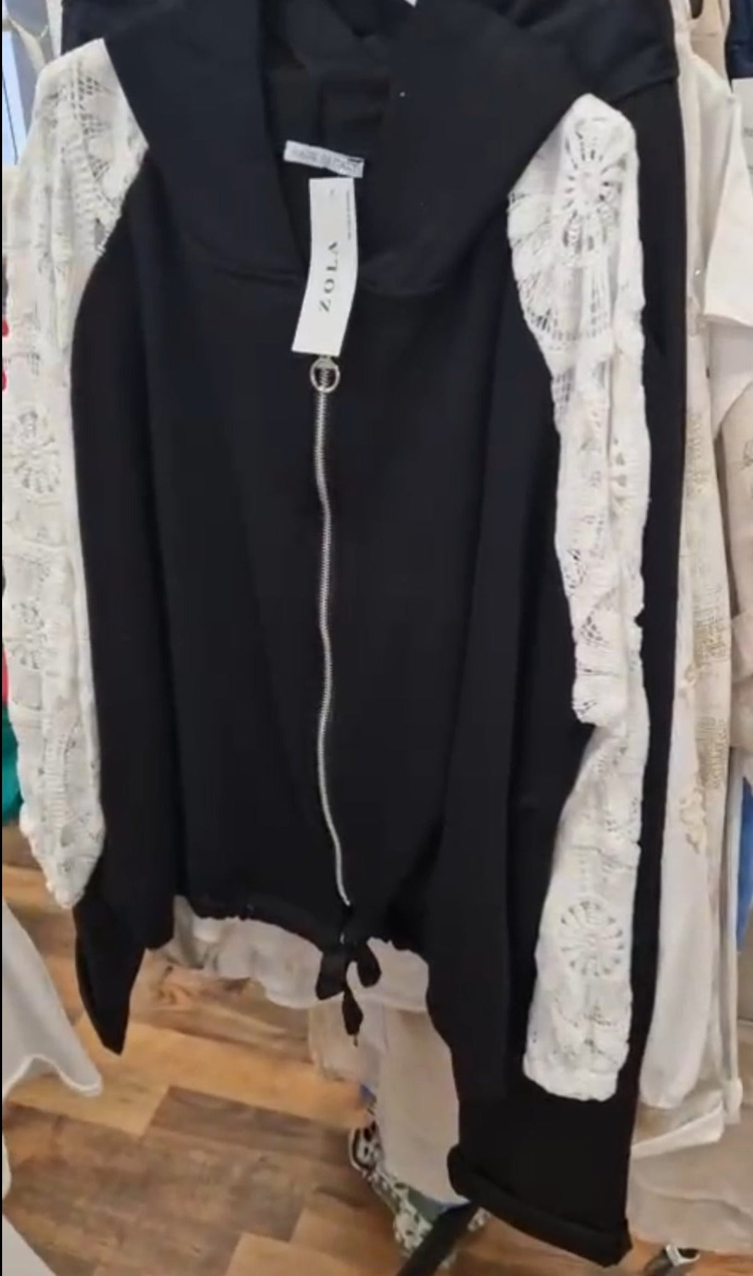 Zola Black cotton bomber style jacket with Lace Sleeve Jkt