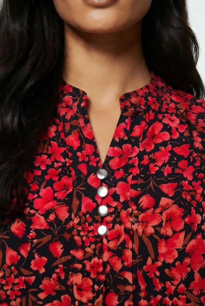 Marc Angelo Floral Print Mandarin Collar blouse Ma821615 Red