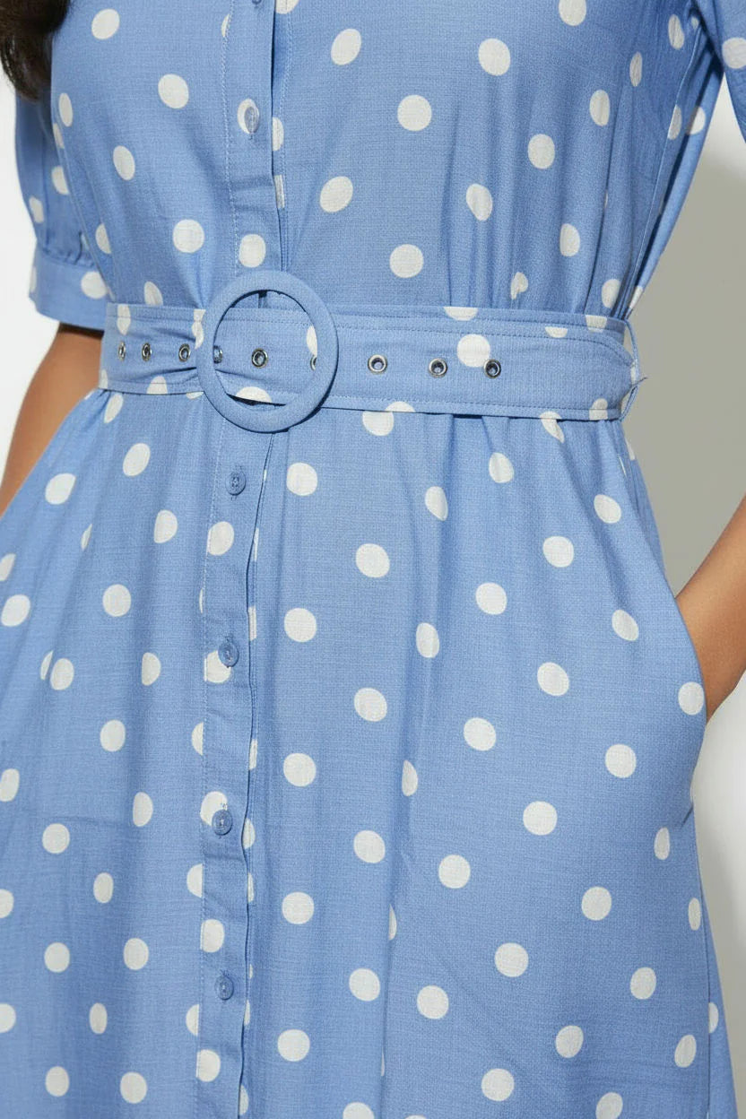 Marc Angelo Polka Dot Midi Shirt Dress in Blue Ma81209