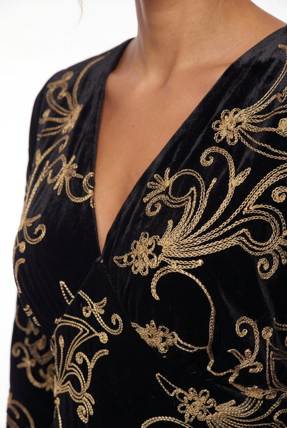 Marc Angelo Velvet Embroidered Midi Dress Black, Green or Burgundy  81188