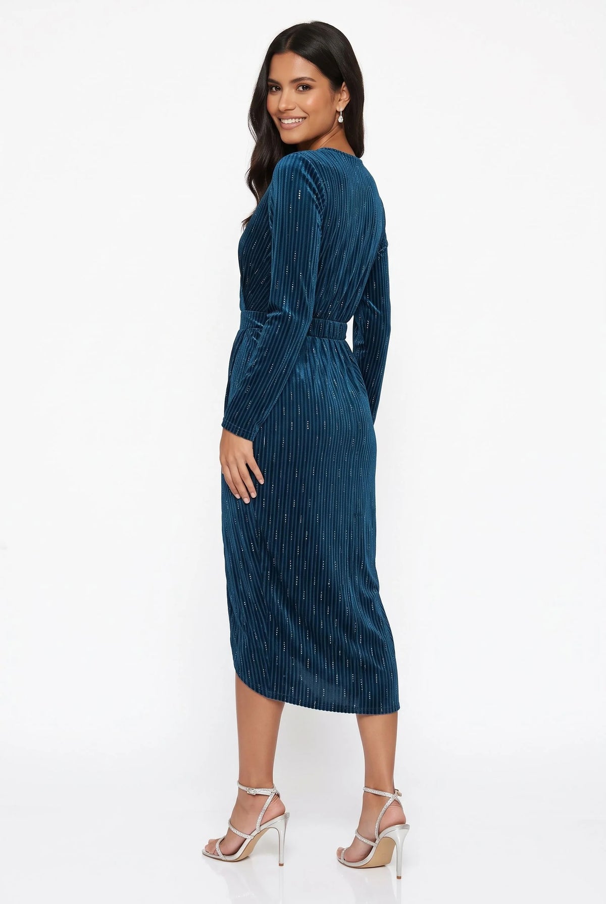 Marc Angelo Velvet Sequin Midi Dress in Teal