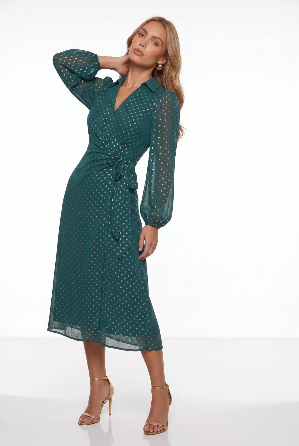 Marc Angelo Wrap Midi Dress in Emerald Green Or Black 31129