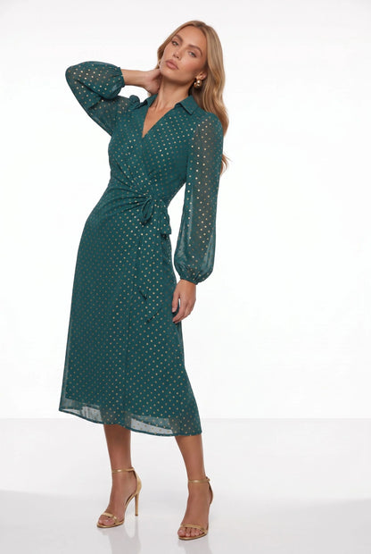 Marc Angelo Wrap Midi Dress in Emerald Green Or Black 31129
