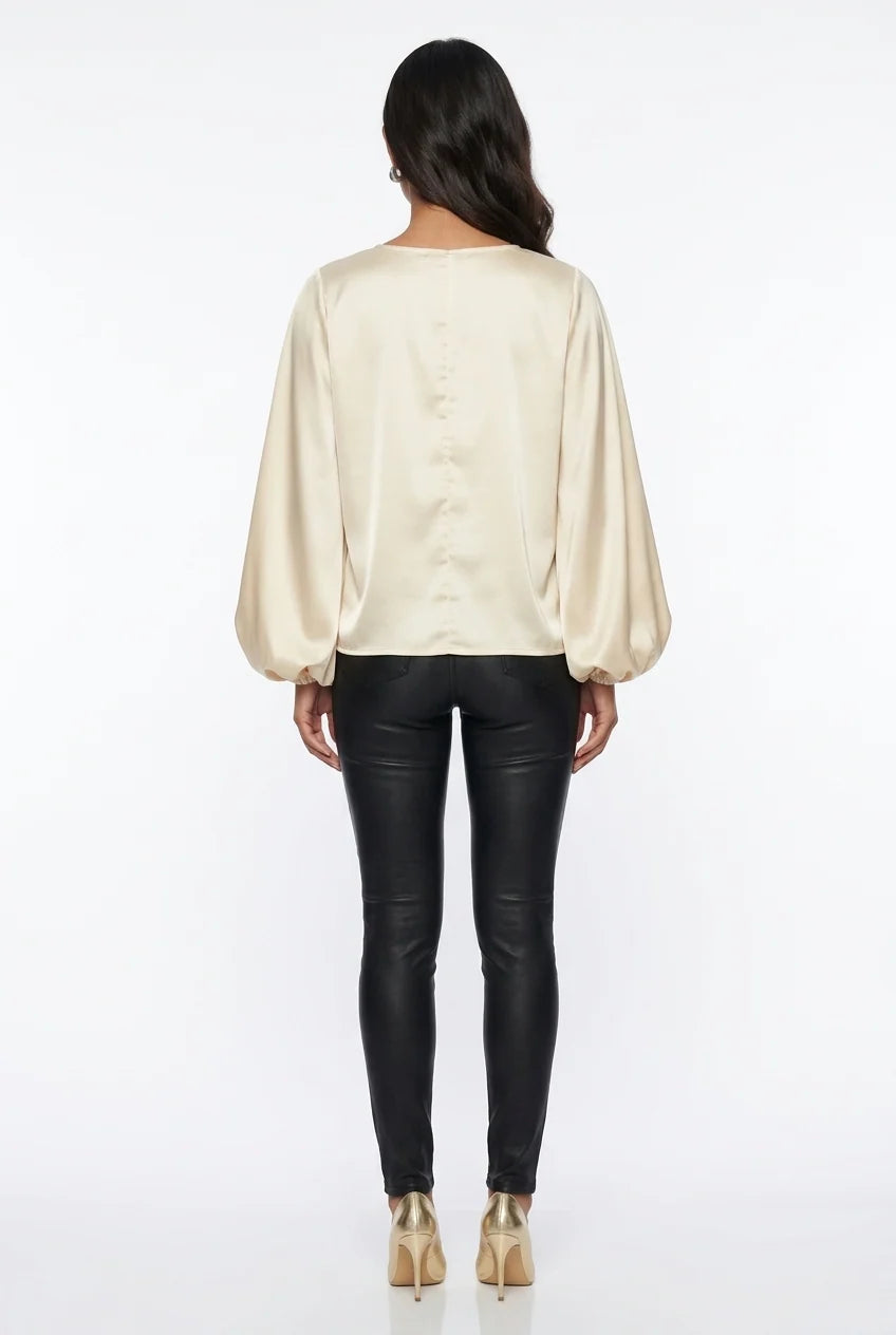 Marc Angelo Satin Blouse with Soft Gathered Sleeves