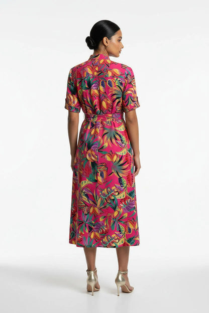 Tropical Print Button Front Midi Dress Ma81227
