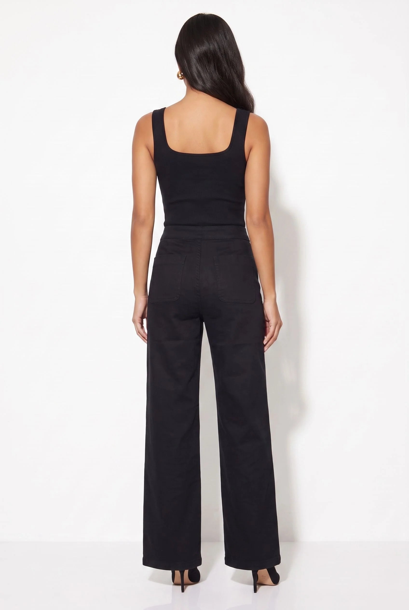 Marc Angelo Wide Leg High Waist Black Stretch Denim Jeans Ma24215