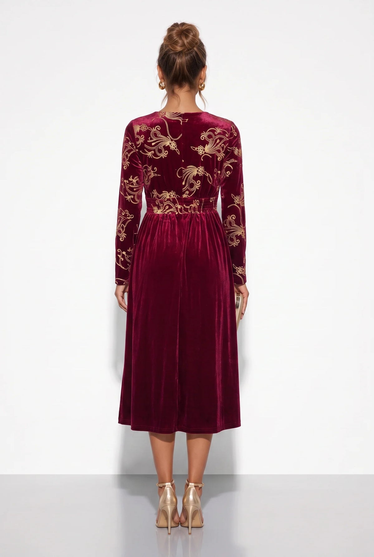 Marc Angelo Velvet Embroidered Midi Dress Black, Green or Burgundy  81188