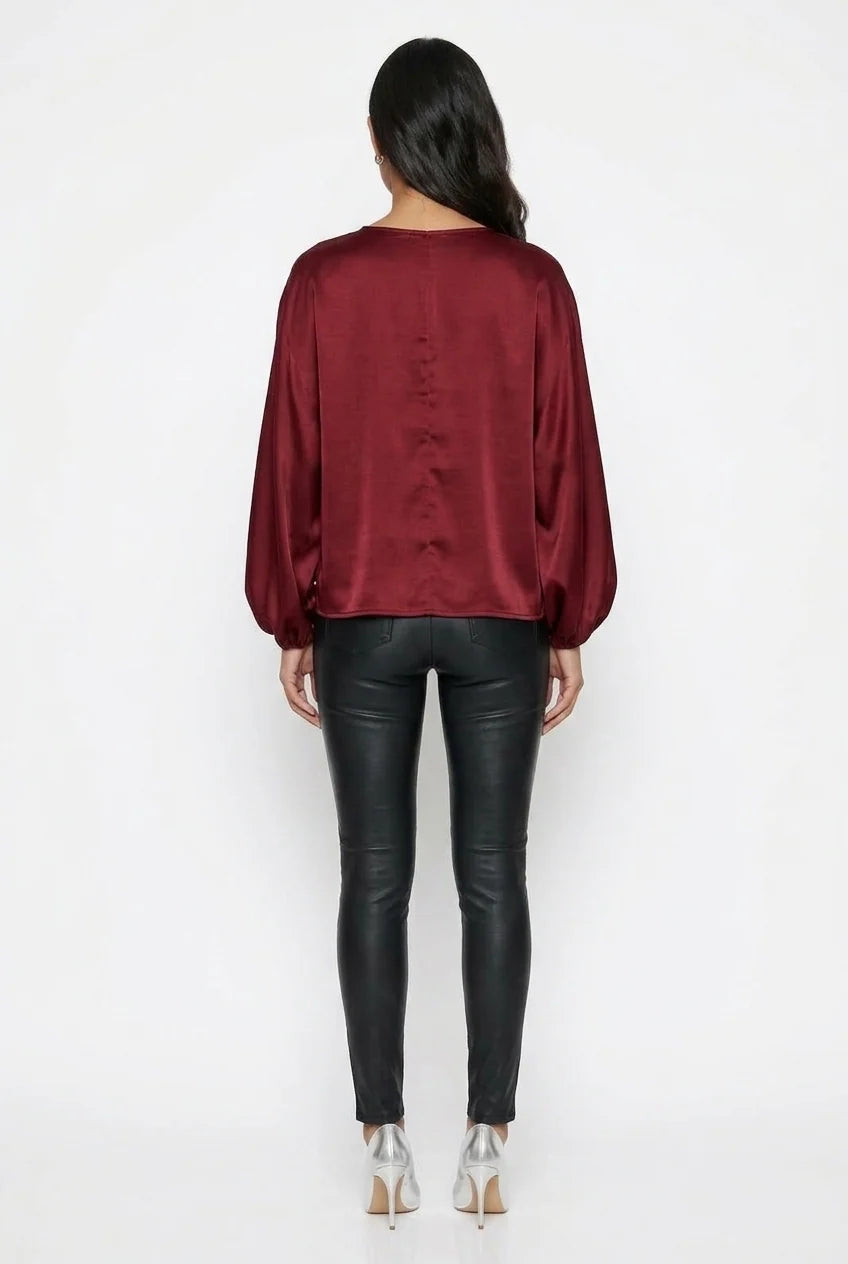 Marc Angelo Satin Blouse with Soft Gathered Sleeves