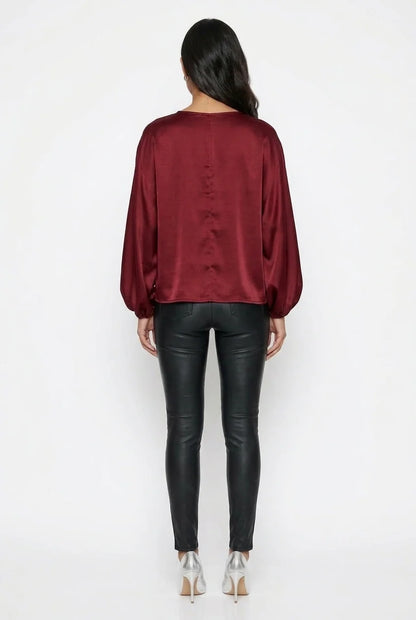 Marc Angelo Satin Blouse with Soft Gathered Sleeves