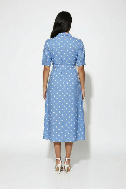 Marc Angelo Polka Dot Midi Shirt Dress in Blue Ma81209