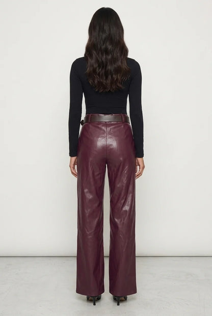 Marc Angelo Belted Wide-Leg Faux Leather Trousers