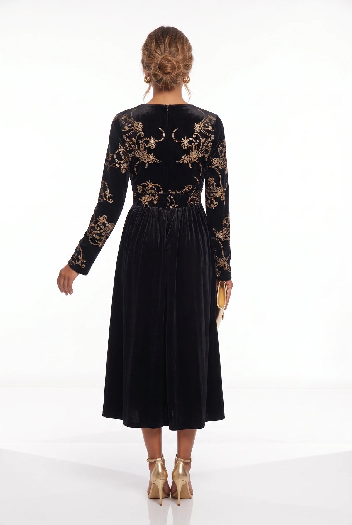 Marc Angelo Velvet Embroidered Midi Dress Black, Green or Burgundy  81188