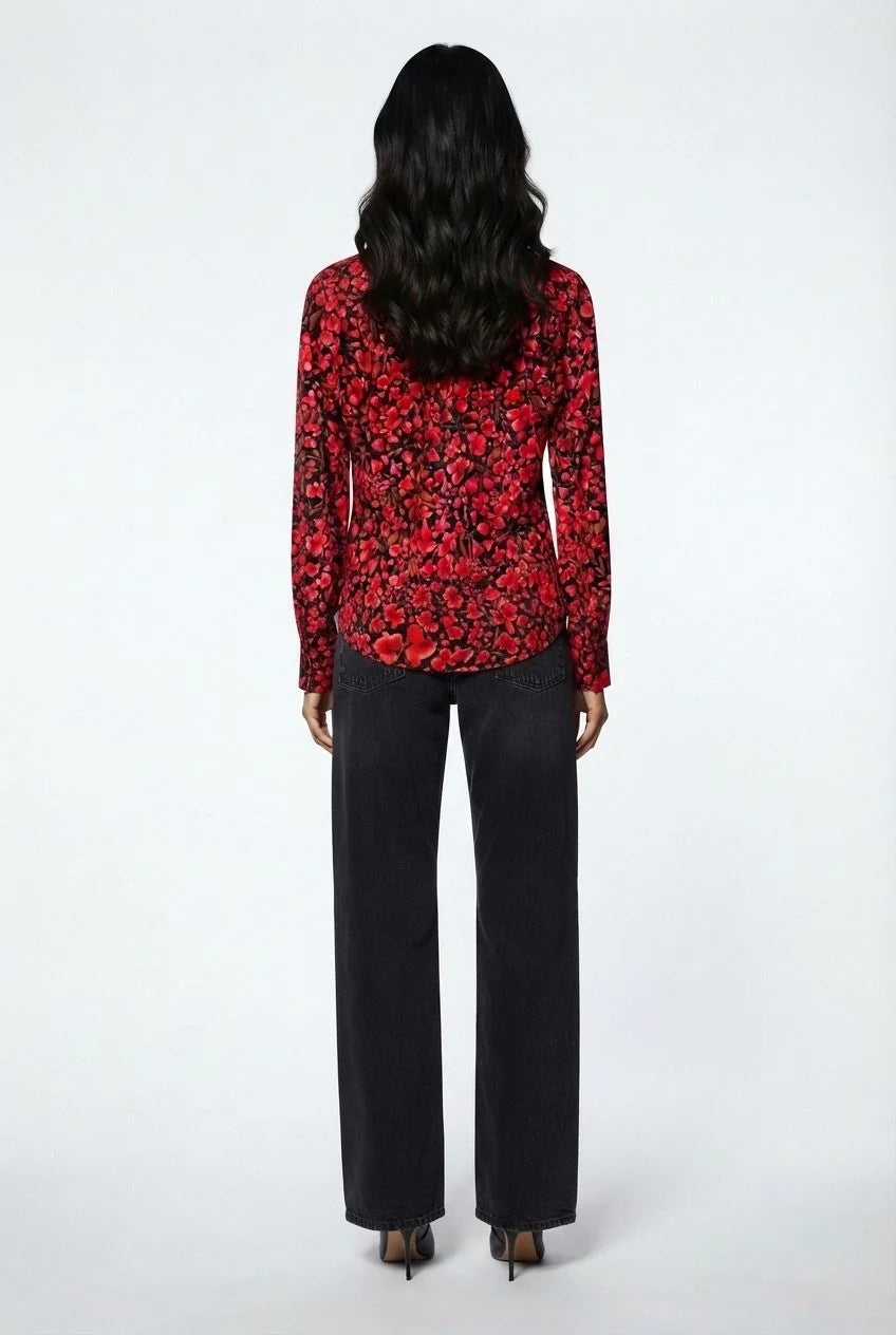 Marc Angelo Floral Print Mandarin Collar blouse Ma821615 Red