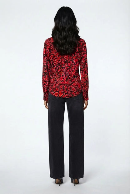 Marc Angelo Floral Print Mandarin Collar blouse Ma821615 Red