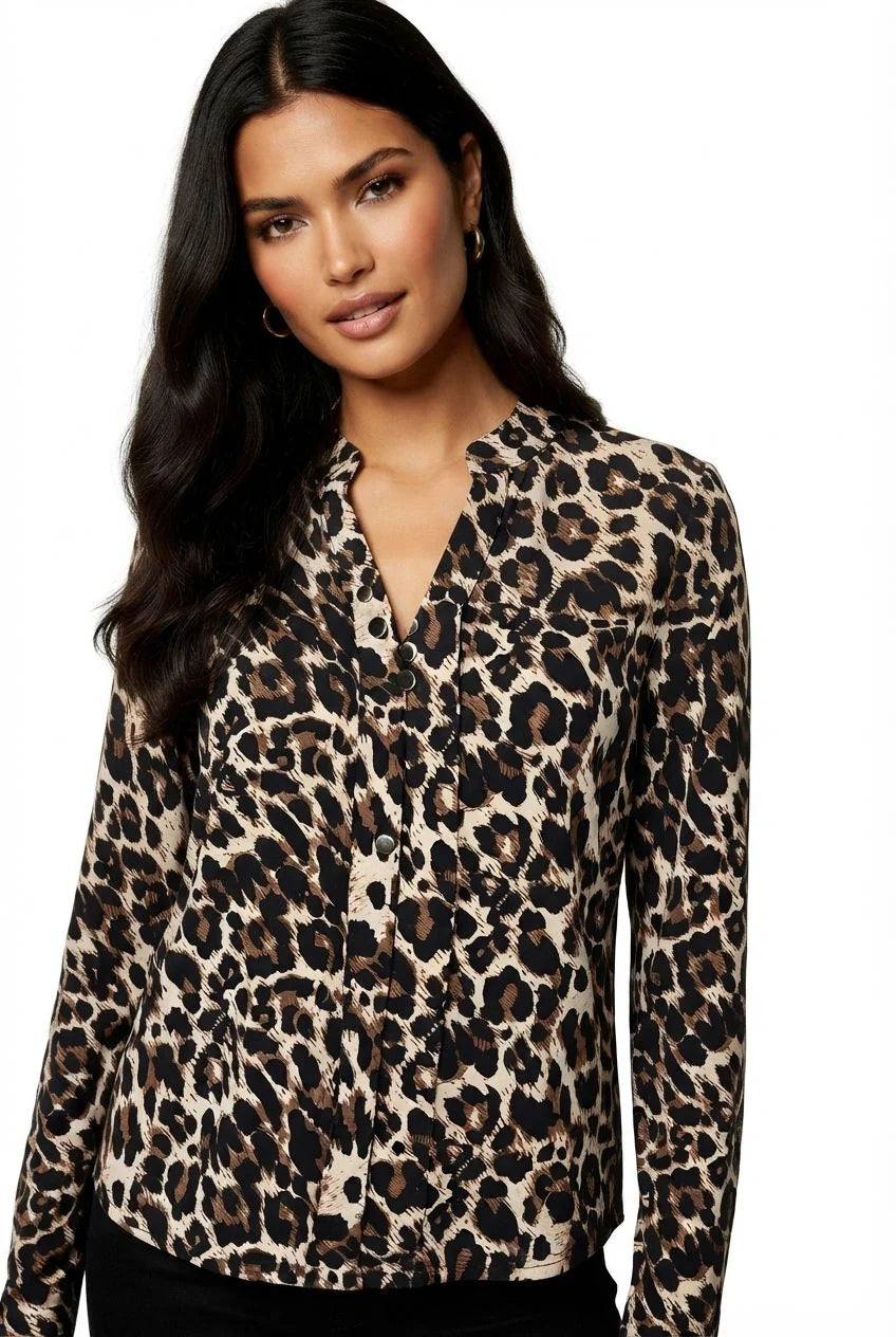 Marc Angelo Animal Print Mandarin Collar BlouseMa821615