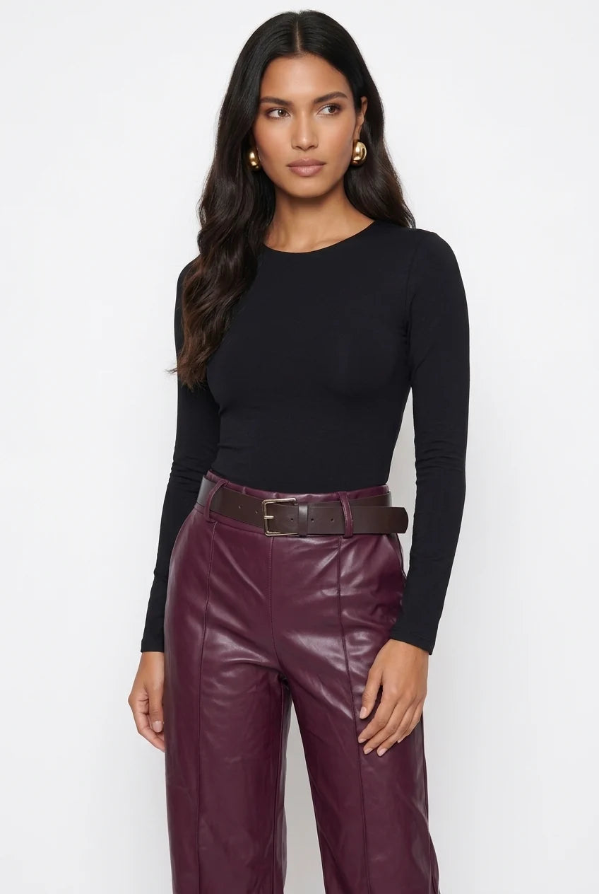 Marc Angelo Belted Wide-Leg Faux Leather Trousers