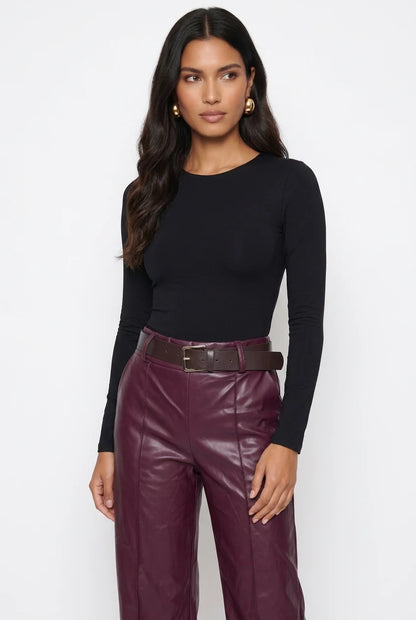 Marc Angelo Belted Wide-Leg Faux Leather Trousers