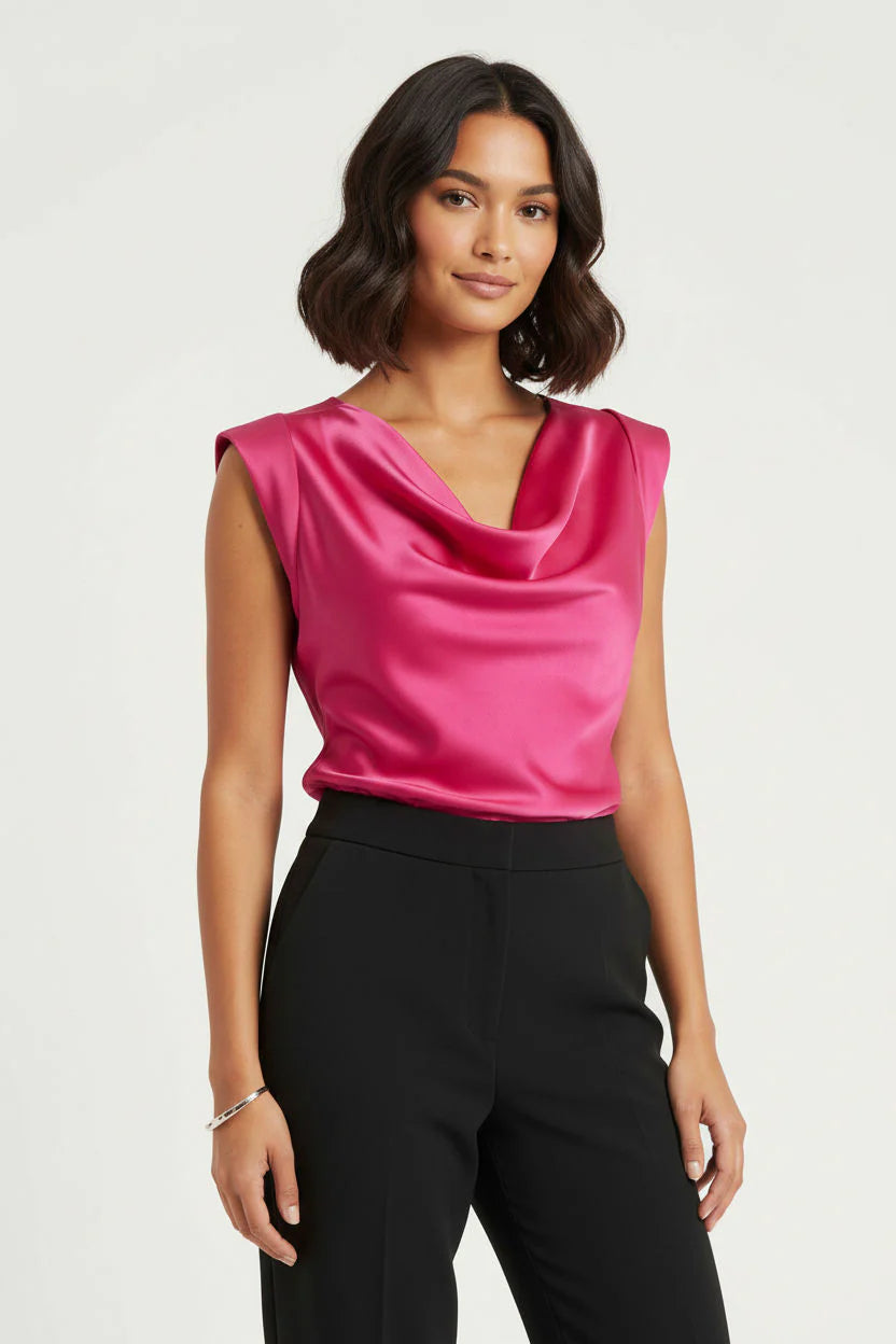 Marc Angelo Mia Satin Cowl neck top in Cerise Pink 1132/7214