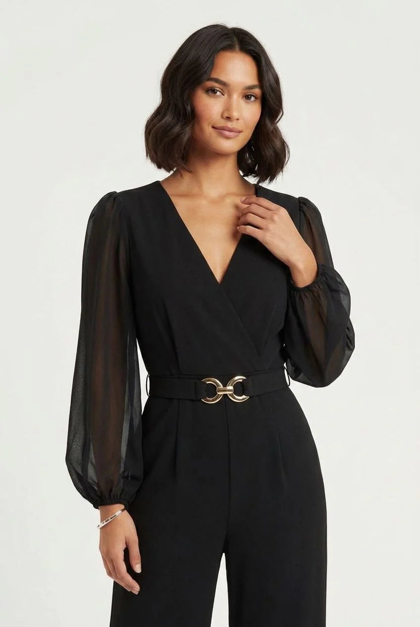 Stella Morgan Sheer Sleeve Wide leg jumpsuit Js182270