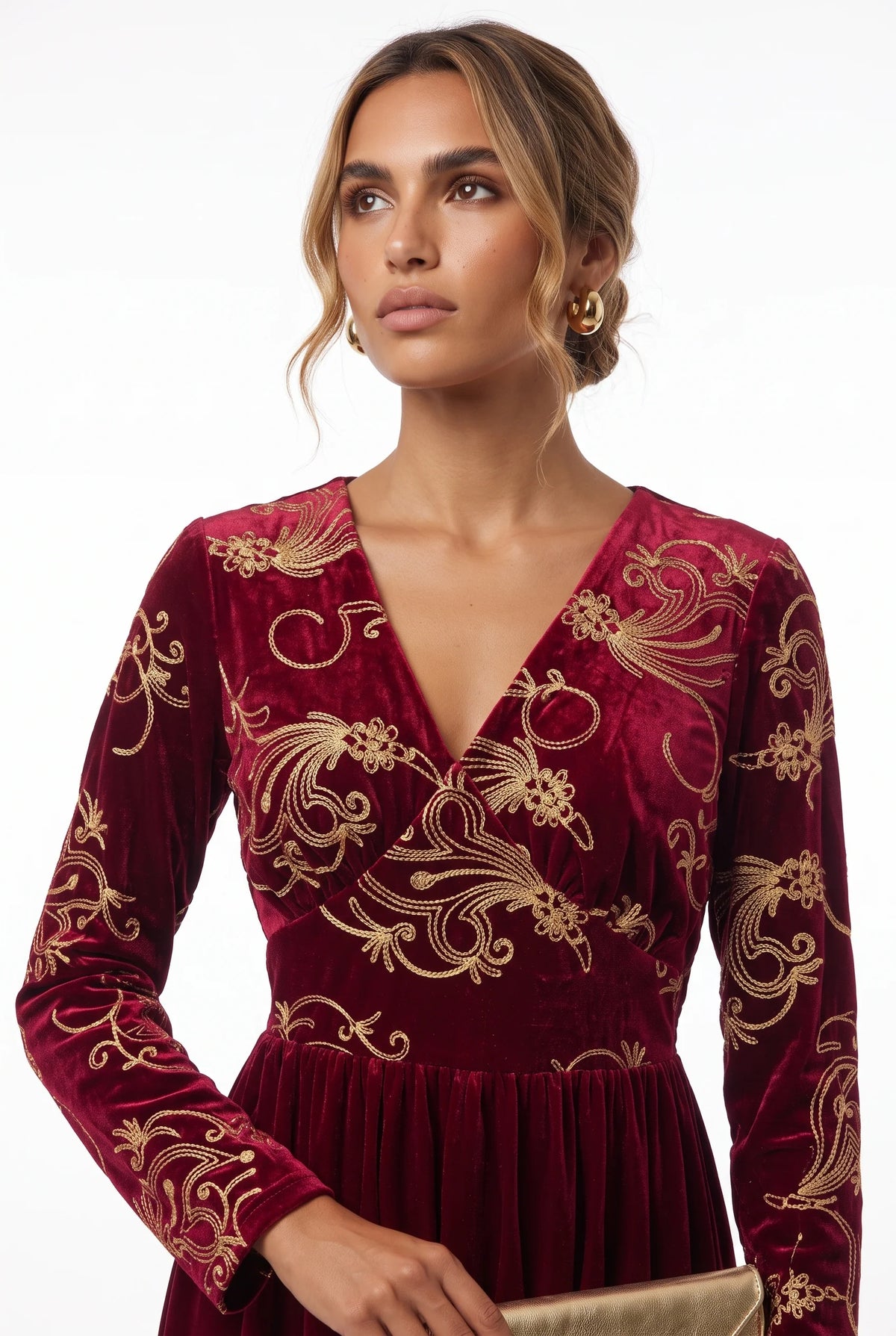 Marc Angelo Velvet Embroidered Midi Dress Black, Green or Burgundy  81188