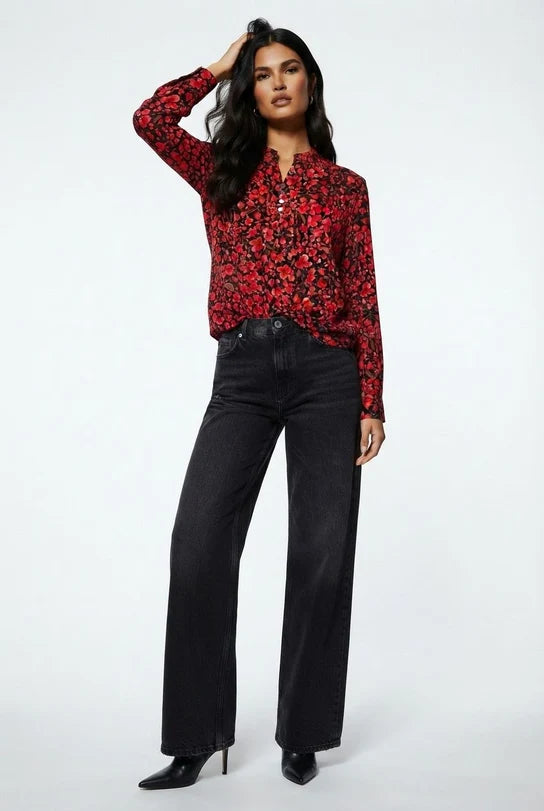 Marc Angelo Floral Print Mandarin Collar blouse Ma821615 Red