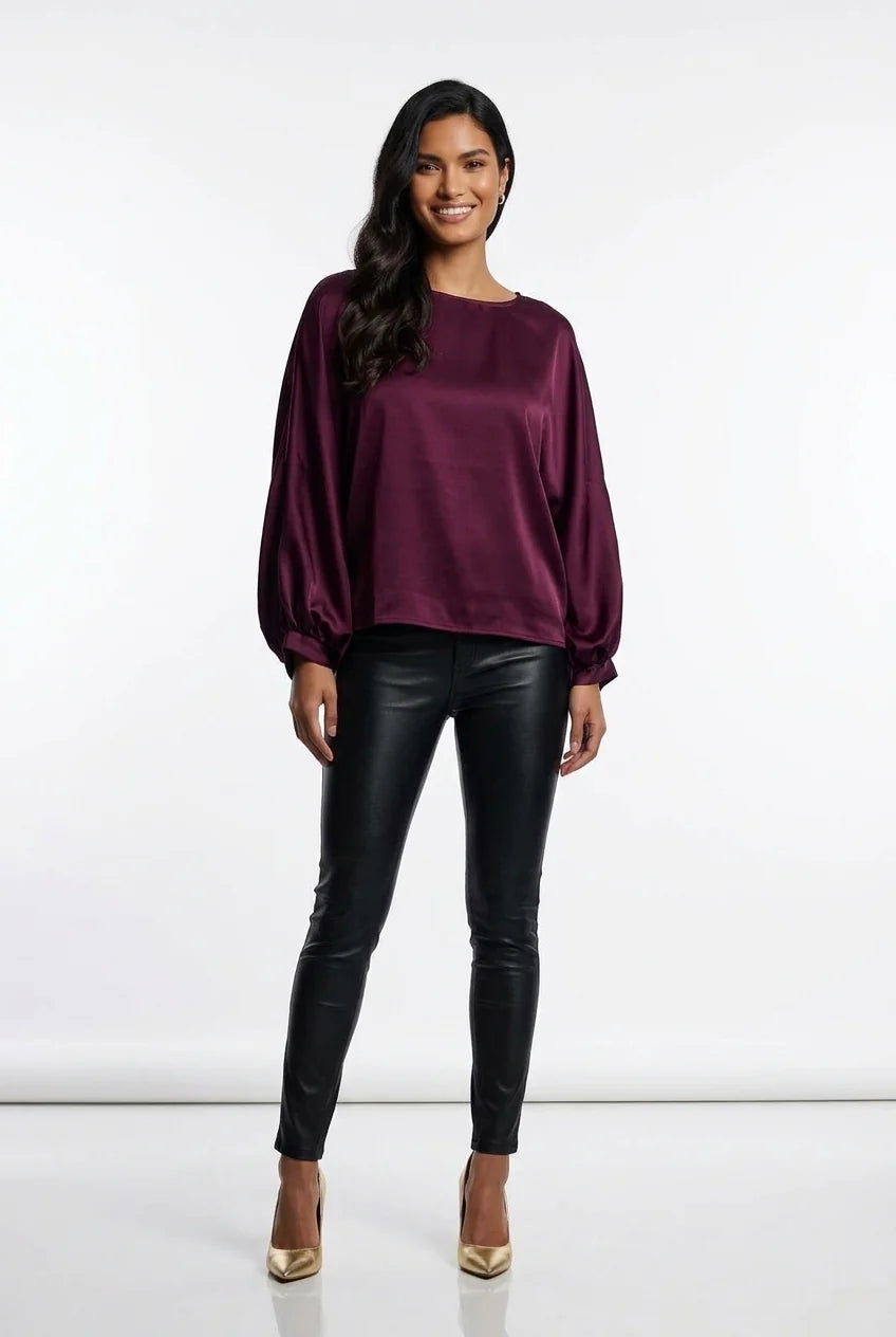 Marc Angelo Satin Blouse with Soft Gathered Sleeves