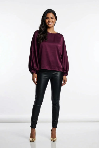 Marc Angelo Satin Blouse with Soft Gathered Sleeves