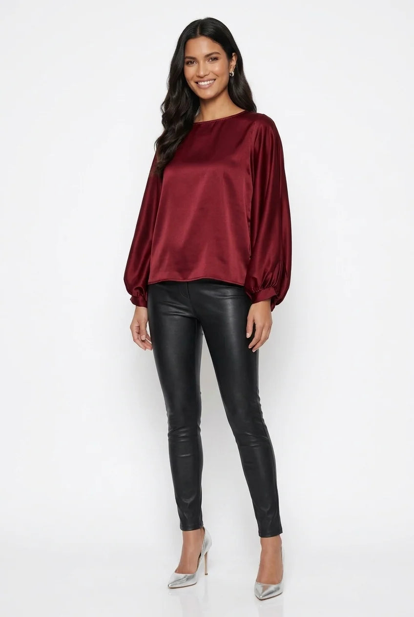 Marc Angelo Satin Blouse with Soft Gathered Sleeves