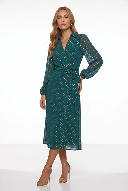 Marc Angelo Wrap Midi Dress in Emerald Green Or Black 31129