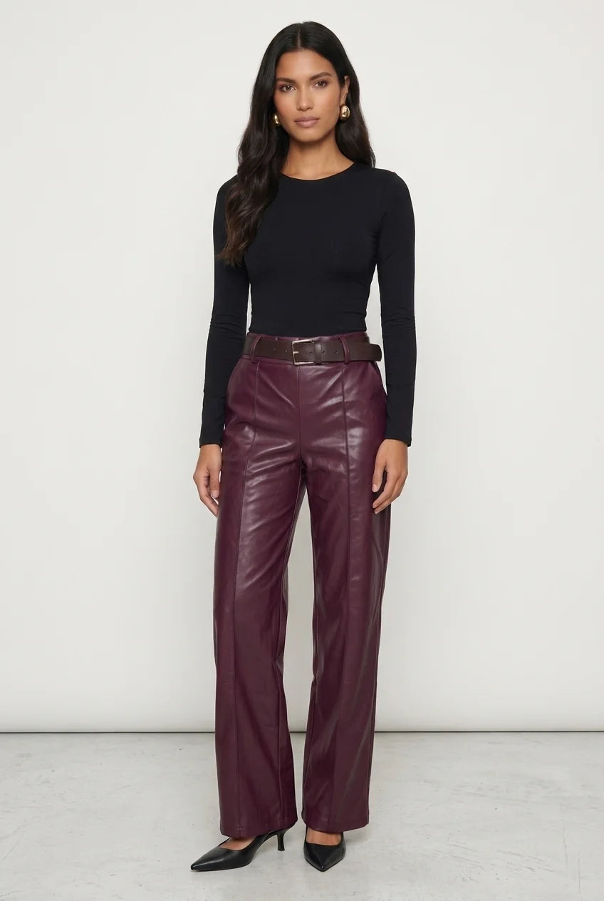 Marc Angelo Belted Wide-Leg Faux Leather Trousers