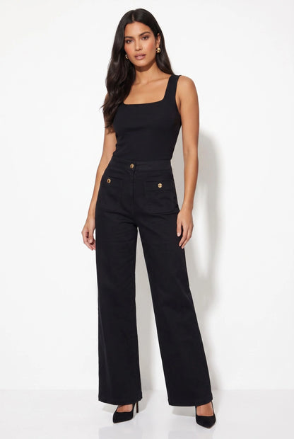 Marc Angelo Wide Leg High Waist Black Stretch Denim Jeans Ma24215