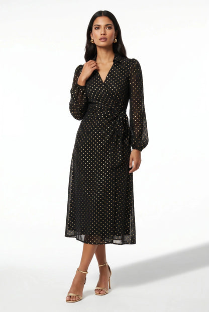 Marc Angelo Wrap Midi Dress in Emerald Green Or Black 31129